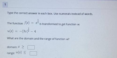 type the correct answer in each box use numerals instead of words the function F(x)=x1/2 is transfo