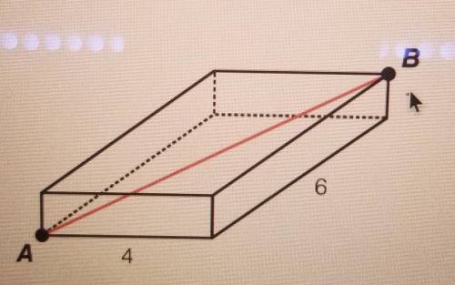 A rectangular prism is shown below with edges of 1, 6, and 4 units. If a diagonal runs from polnt A