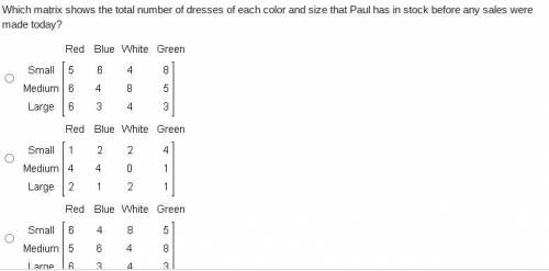 Paul is taking inventory of unsold ladies’ dresses from last month. The following matrix shows how