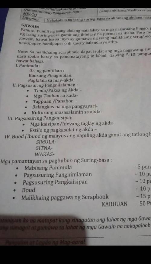 Guys pa help emergency lang the task is kailangan naming gumawa ng scrapbook at kailangang sundin a