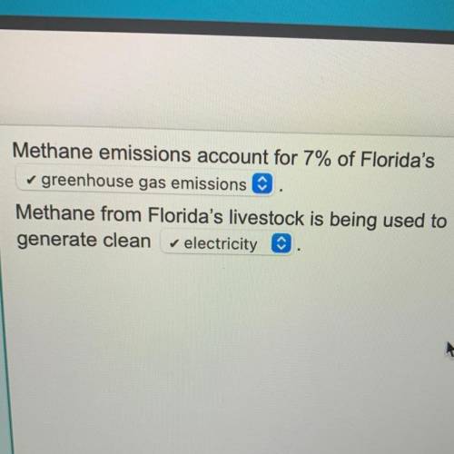 Methane emissions account for 7% of Florida’s

________________ .
Methane from Florida’s livestock