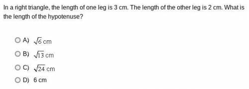 Can you please help me out? ;-;

In a right triangle, the length of one leg is 3 cm. The length of