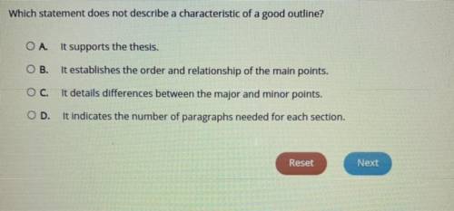 Which statement does not describe a characteristic of a good outline?