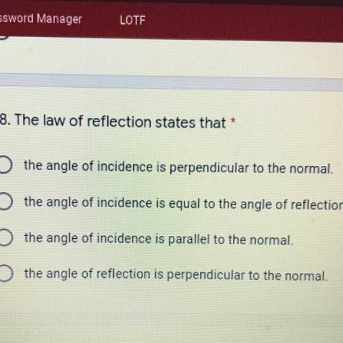 The law of reflection states that