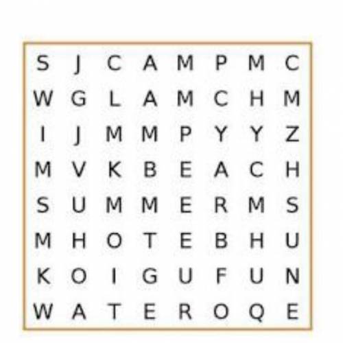 Good mornin'

This is a summer puzzle but its still winter 
find 8 summer words and receive 20