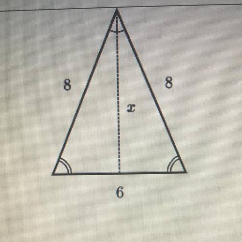 Find the value of x in the isosceles triangle shown below

A- x=7
B- x=V48
C- x=V55
D- x=10