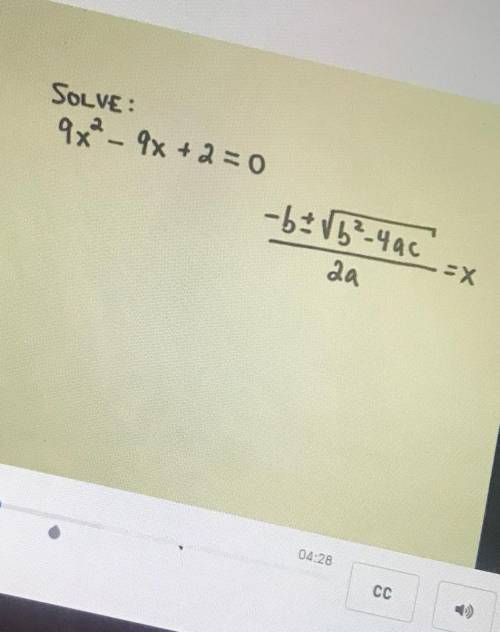 PLEASE SOLVE THIS, what are the two solutions to this equation.

a. x=1/3 and x=2/3
b. x=21.37 and