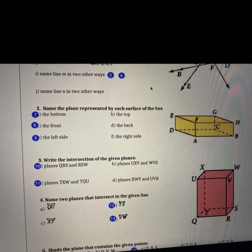 Can someone help me I need answers to 7,8,9

Question: name the plane represented by each surface