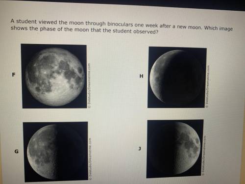 A student viewed the moon through binoculars one week after a new moon.Which image shows the phases