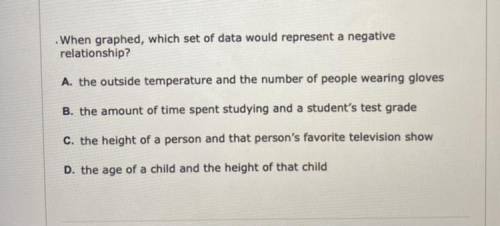 When graphed, which set of data would represent a negative
relationship?