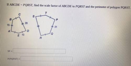 If ABCDE ~ PQRST, find the scale factor of ABCDE to PQRST and the perimeter of the polygon PQRST.