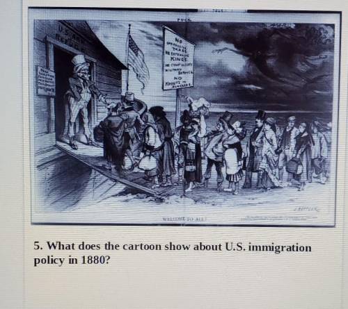 What does the cartoon show about U.S. immigration policy in 1880?