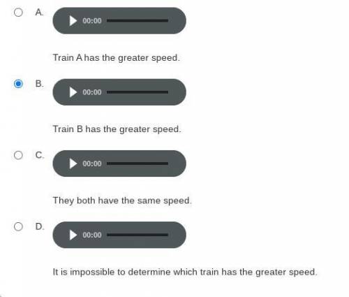 Two trains are traveling at a constant rate. Which train has the greater speed?