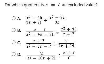For which quotient is x=7 an excluded value?