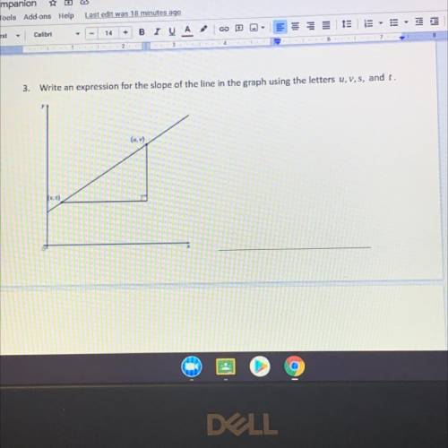 Write an expression for the slope of the line in the graph using the letters u,v,s, and t.