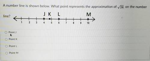 A number line is shown below. What point represents the approximation of 24 on the number JK L M li