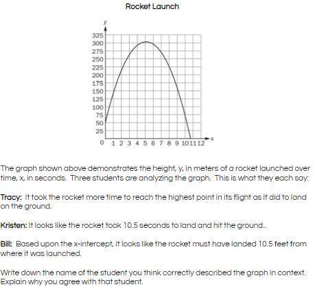 Help me!!

The graph shown above demonstrates the height, y, in meters of a rocket launched over t