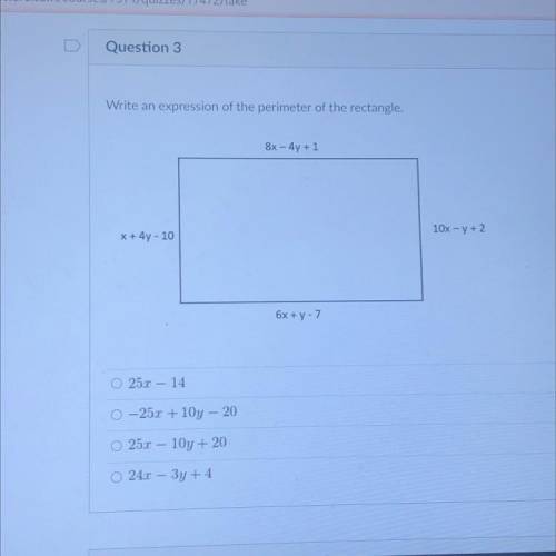 Write an expression of the perimeter of the rectangle.
help asap