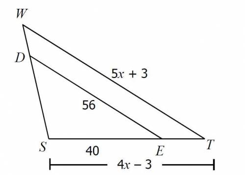 If △SDE∼△SWT, find the value of x. 
x=
pls help