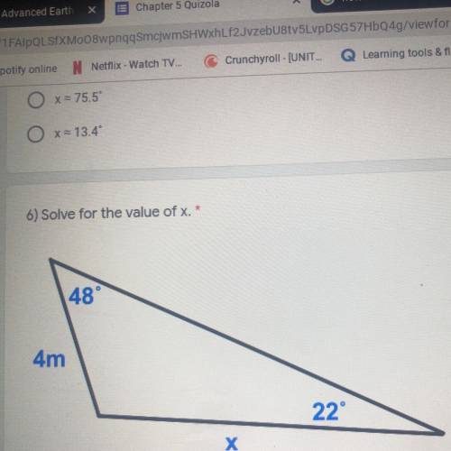 2 poin
6) Solve for the value of x.
48°
4m
22°
х