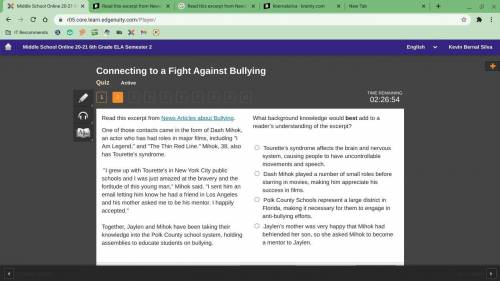 Read this excerpt from News Articles about Bullying.

One of those contacts came in the form of Da