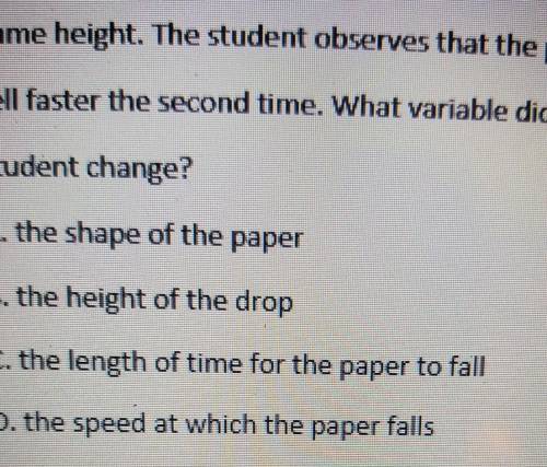 3. A student measures the time it takes for a sheet of paper to fall to the ground from a marked he