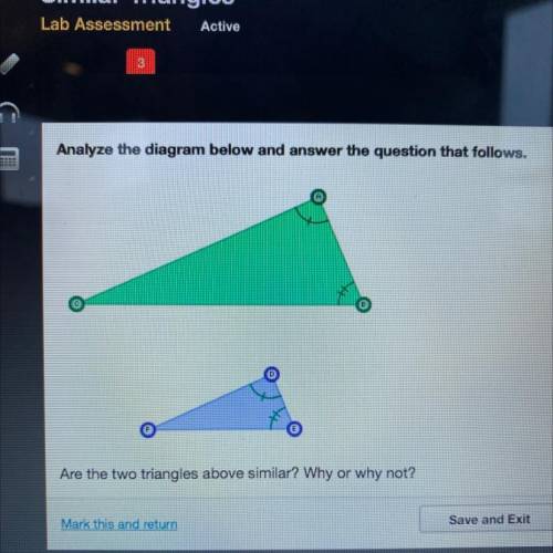 Are the two triangles above similar? Why or why not?

A. Yes, they are similar by the AA similarit