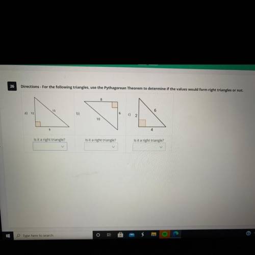 Do values of these triangles form right triangles or not using Pythagorean theorem