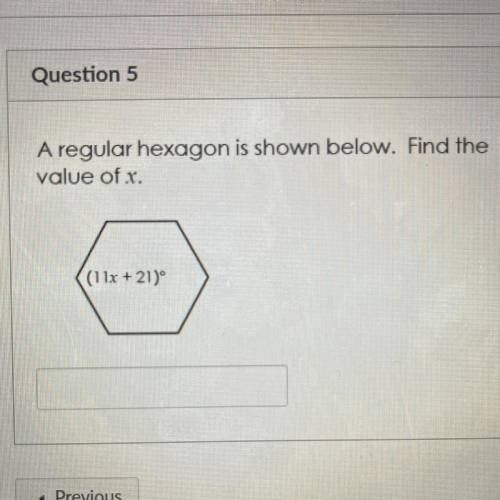 A regular hexagon is shown below. Find the value of X