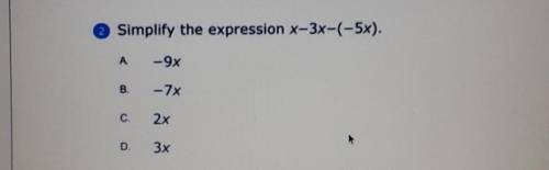 Will give brainliest please help!!Simplify the expression x-3x-(-5x).