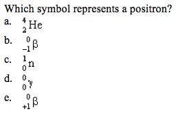 Which of the following represents a beta particle?
(ignore the question on the image)
