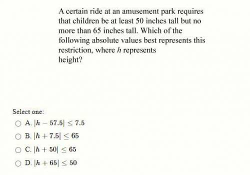 A certain ride at an amusement park requires that children be at least 50 inches tall but no more t