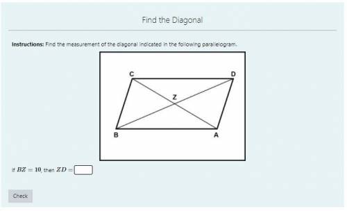 Instructions: Find the measurement of the diagonal indicated in the following parallelogram. Please
