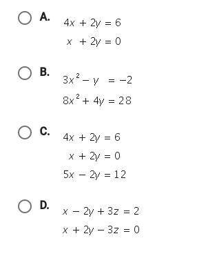 Which of the following is a system of two linear equations in two variables?