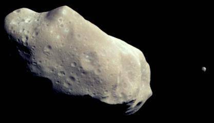 The image above was taken by the Galileo spacecraft as it visited the asteroid belt on its way to J