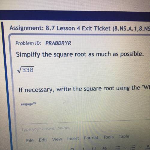 Simplify the square root as much as possible. Square root 338