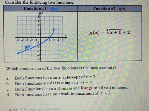 Consider the following two functions.

(PICTURE INCLUDED)
Q: Which comparison of the two functions
