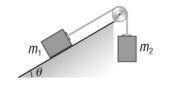 12.Two masses are arranged as shown on a ramp that makes an angle of 36° with the horizontal. Mass