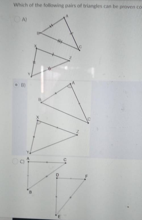 Which of the following pair of triangles can be proven congruent through SSS