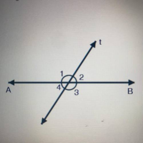 The figure below shows a straight line AB intersected by another straight line t:

Write a paragra