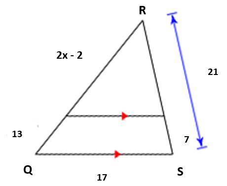 Please show your work

A. For ΔQRS use the Triangle Proportionality Theorem to solve for x.
B. Aft