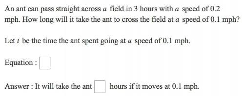 Please help in this question!!

An ant can pass straight across a field in 3 hours with a speed of