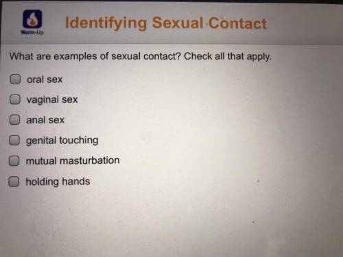 What are examples of sexual contact? Check all that apply.