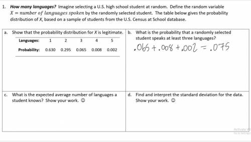 Imagine selecting a US high school student at random. Define the random variable X = number of lang