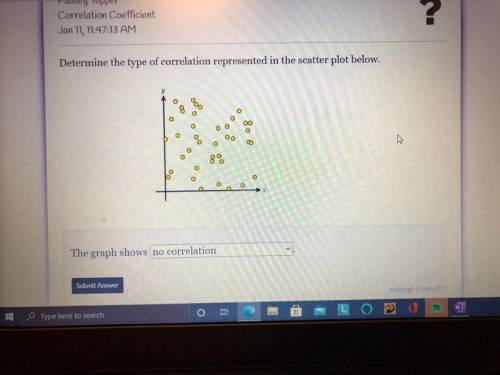 Determine the type of correlation in a scatterplot. Please answer the question in the picture.