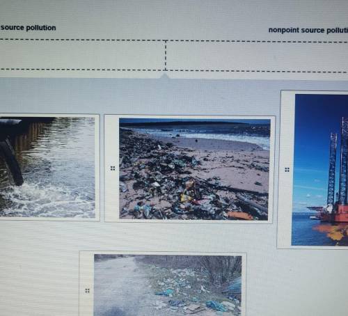 Drag each image to indicate whether it shows point source pollution or nonpoint source pollution
