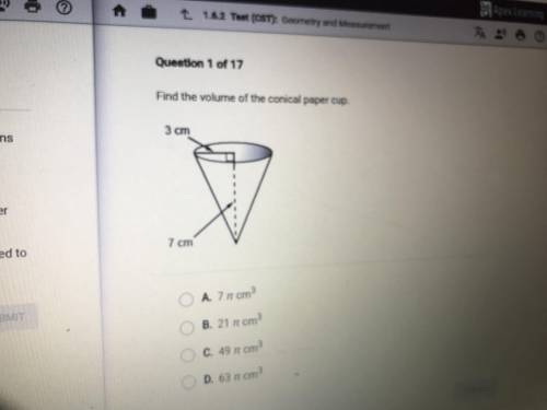 WILL GIVE 20 BRANLY : find the volume of the conical paper cup