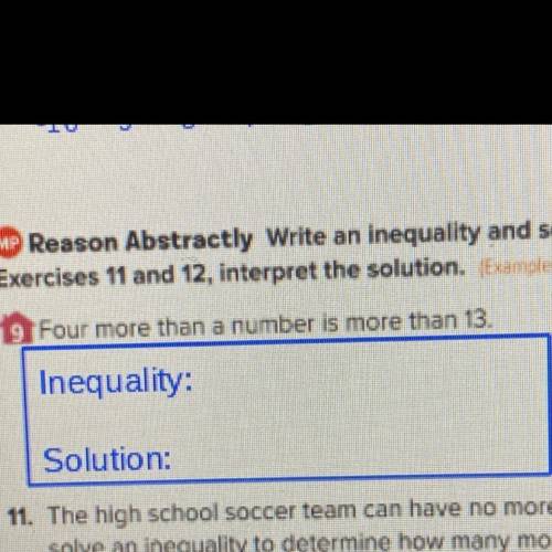 Four more than a number is more than 13. what’s the inequality?