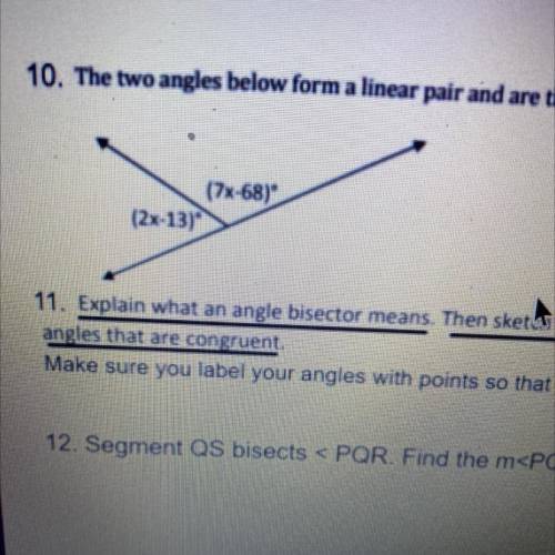 Help me out with number 10.
 

Question: The two angles below form a linear pair and are therefore