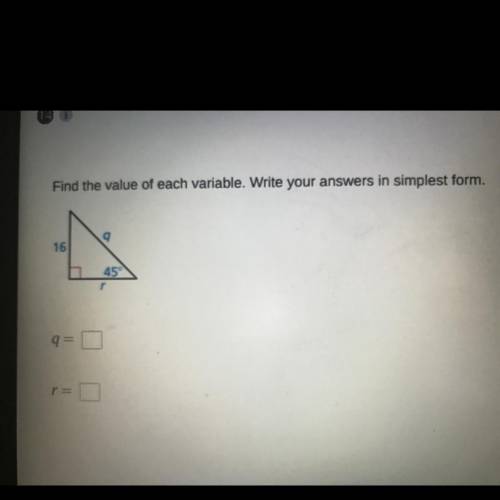 Find the value of each variable. Write your answers in simplest form